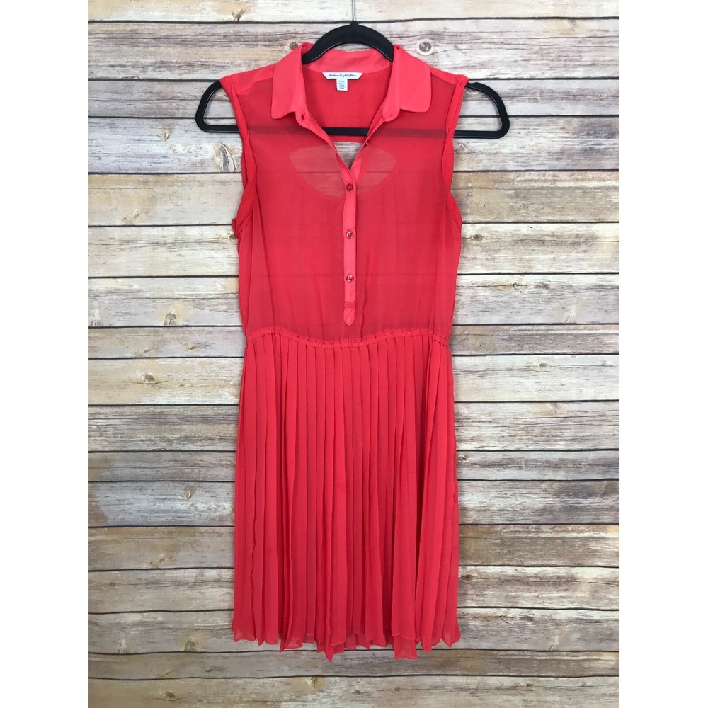 American Eagle Dress Womens XS Semi Sheer 1/4 Button Shirt Pleated Open Back